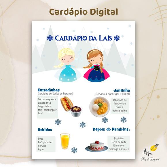 Cardápio Digital Festa Infantil Frozen