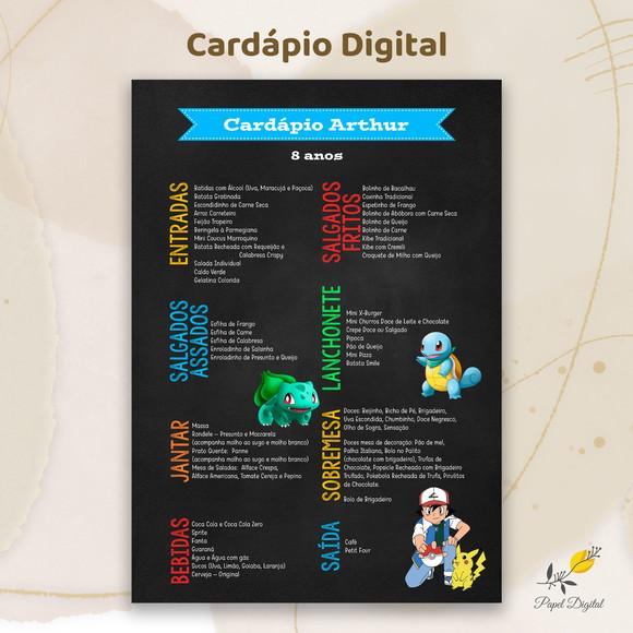 Cardápio Digital Festa Infantil Pokemon Modelo 2