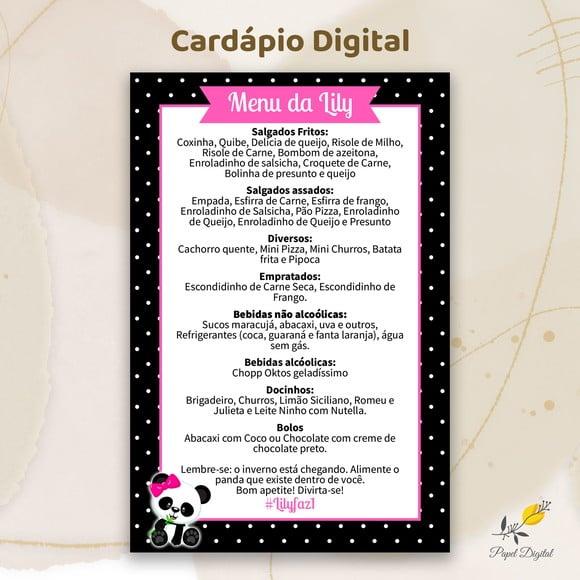 Cardápio Digital Festa Infantil Panda