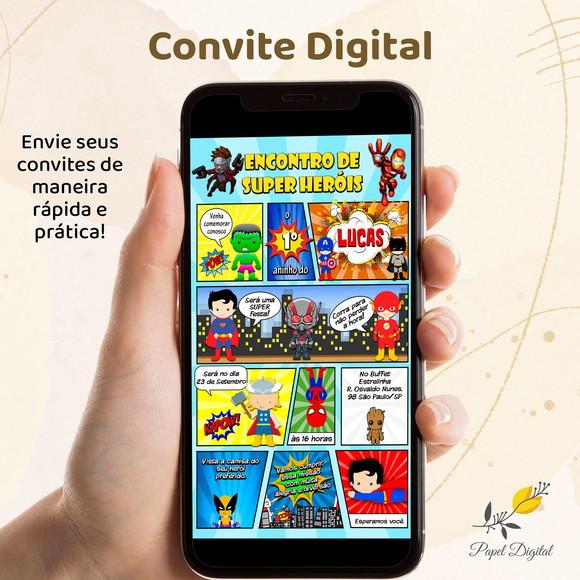 Convite Digital Super Heróis Modelo 4