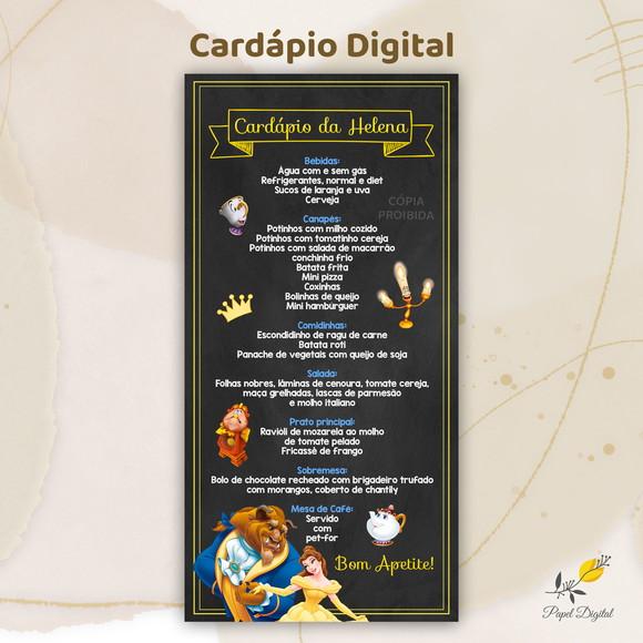 Cardápio Digital Festa Infantil Bela e a Fera