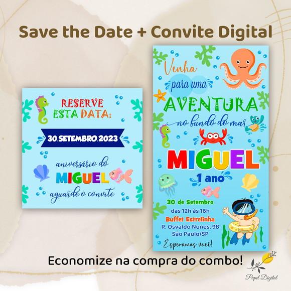Convite + Save The Date Digital Fundo do Mar Modelo 2