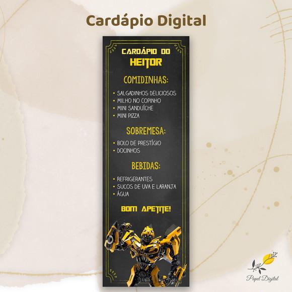 Cardápio Digital Festa Infantil Transformers