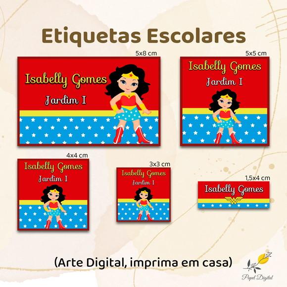 Etiquetas Escolares Mulher Maravilha - Arte Digital