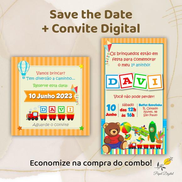 Convite + Save The Date Digital Brinquedos