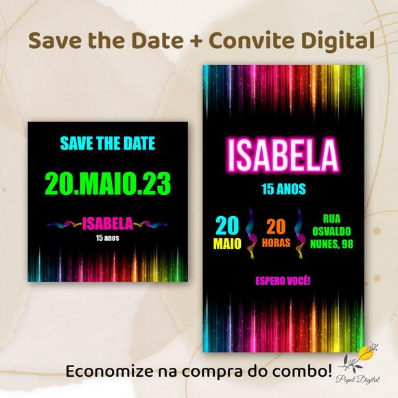 Convite + Save The Date Digital Neon