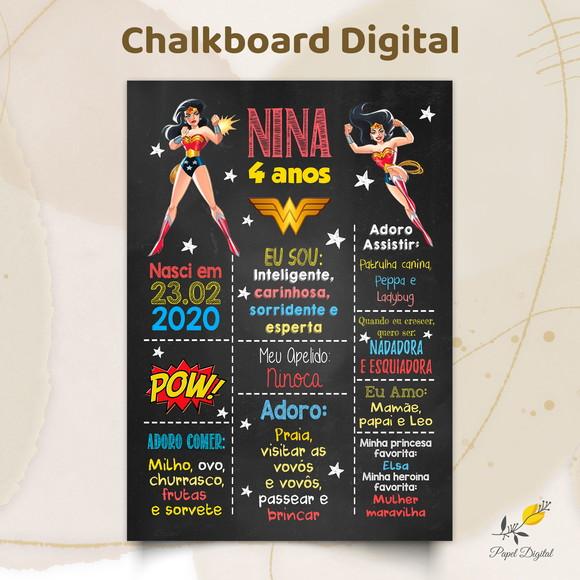 Chalkboard Digital Mulher Maravilha Modelo 1