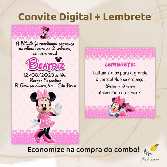 Convite + Lembrete Digital Minnie Modelo 1