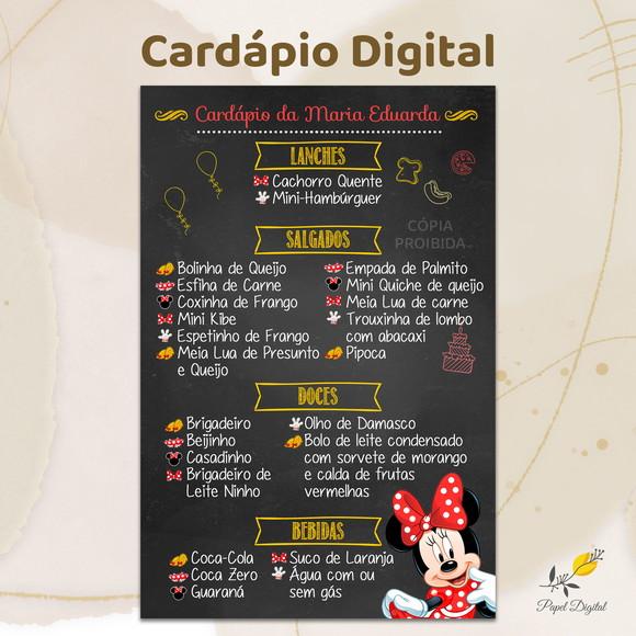 Cardápio Digital Festa Infantil Minnie