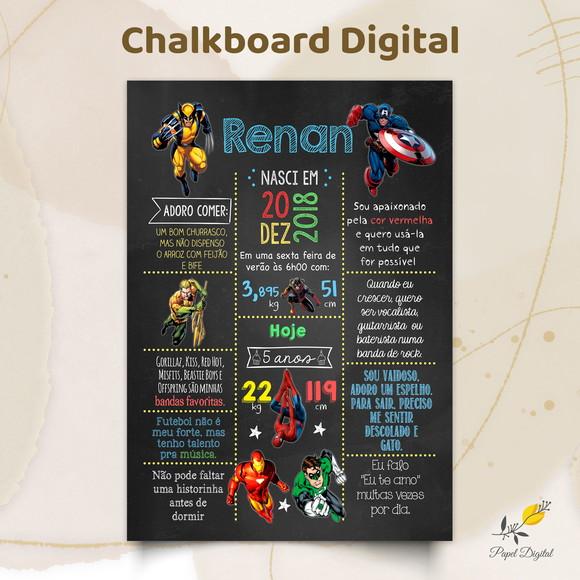 Chalkboard Digital Super Heróis Modelo 4