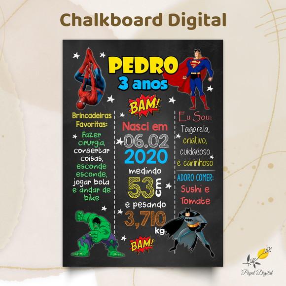 Chalkboard Digital Super Heróis Modelo 2