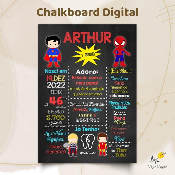 Chalkboard Digital Super Heróis Modelo 1