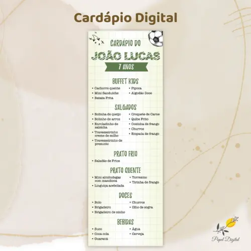 Cardápio Digital Festa Infantil Futebol