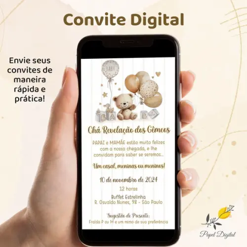 Convite Digital Chá de Revelação Modelo 15