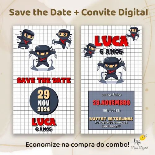 Convite + Save The Date Digital Ninja