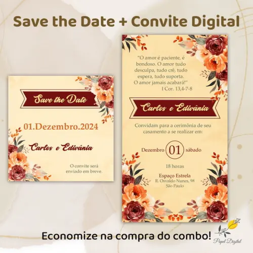 Convite + Save The Date Digital Casamento