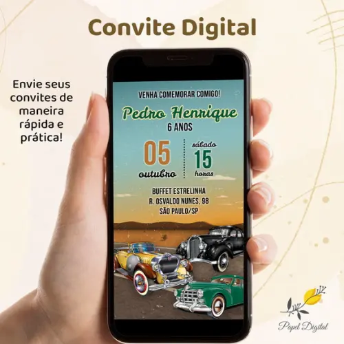 Convite Digital Carros Antigos Modelo 2