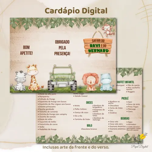 Cardápio Digital Festa Infantil Safari