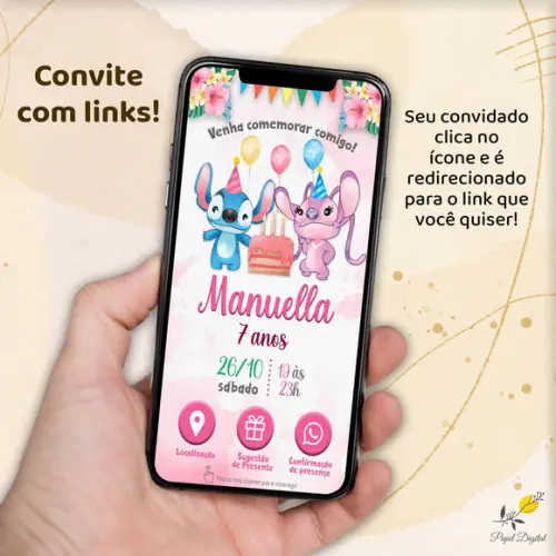 Convite Interativo Lilo e Stitch Modelo 2