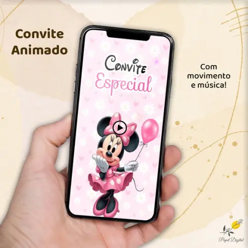 Convite Animado (vídeo) Minnie Rosa