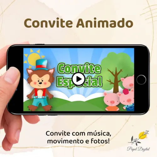 Convite Animado (vídeo) Três Porquinhos
