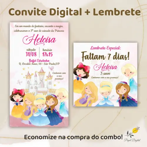 Convite + Lembrete Princesas