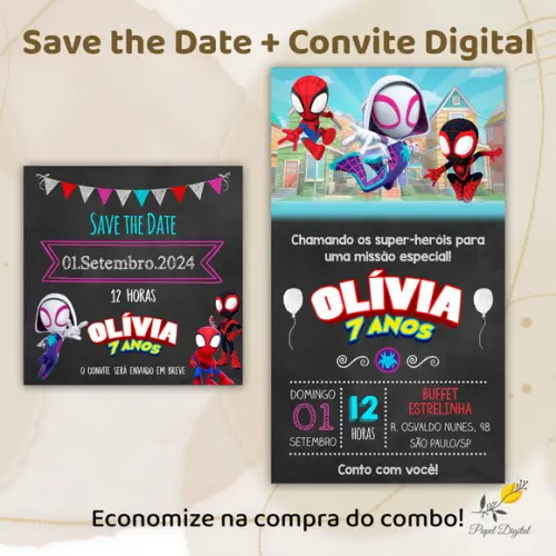 Convite + Save The Date Spidey e Seus Amigos