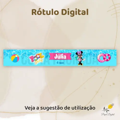 Rótulo Digital para Garrafa Minnie Pool Party