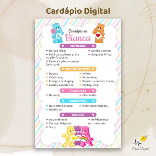 Cardápio Digital Festa Infantil Ursinhos Carinhosos