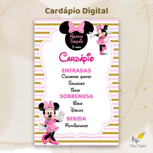 Cardápio Digital Festa Infantil Minnie Rosa Modelo 2