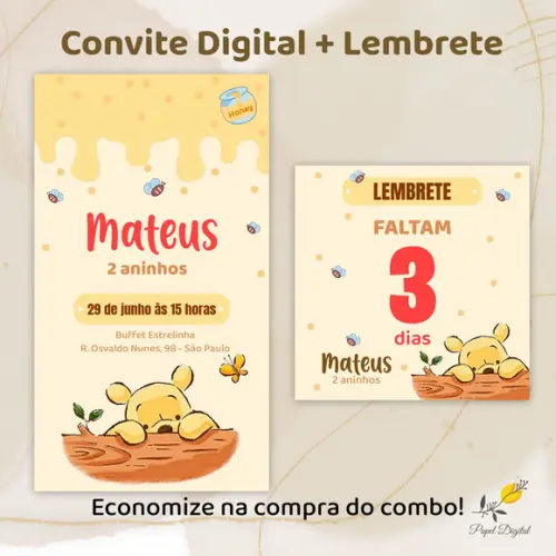 Convite + Lembrete Pooh