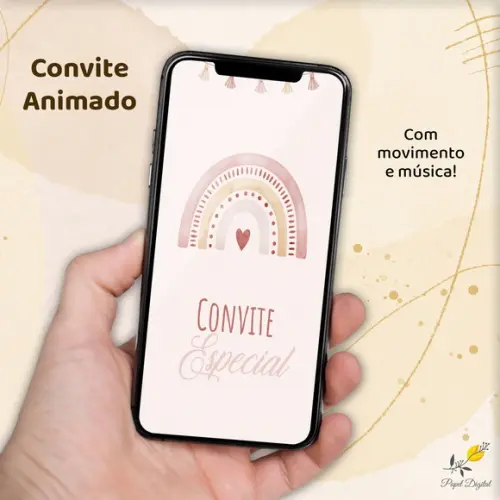 Convite Animado (vídeo) Arco Íris Boho