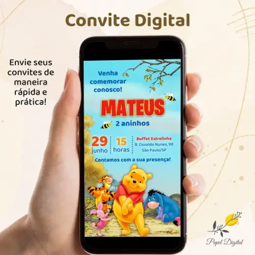 Convite Digital Pooh Modelo 2