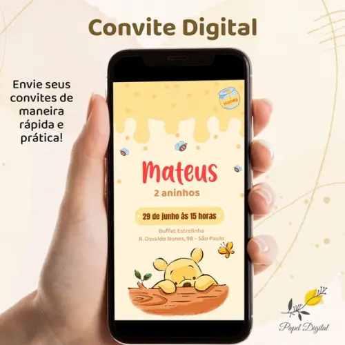 Convite Digital Pooh Modelo 5