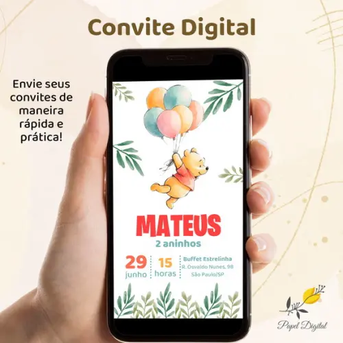 Convite Digital Pooh Modelo 4