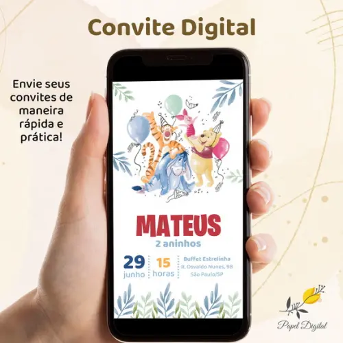 Convite Digital Pooh Modelo 6