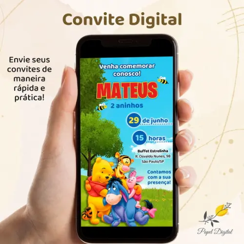 Convite Digital Pooh Modelo 3