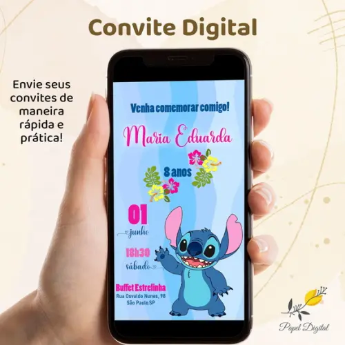 Convite Digital Stitch Modelo 2