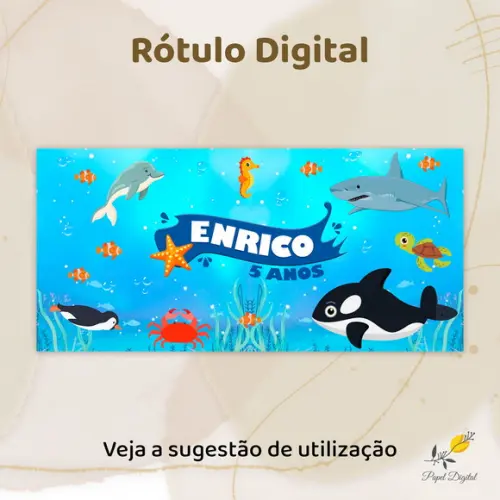 Rótulo Digital Cofrinho ou Caneca Fundo do Mar