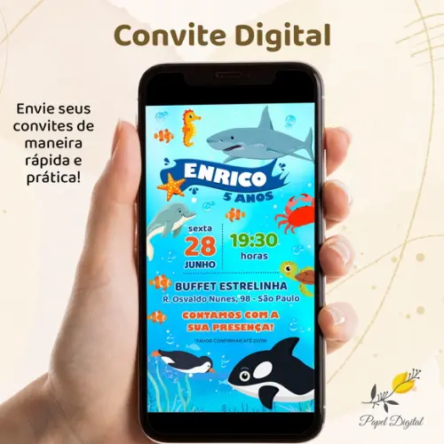Convite Digital Fundo do Mar Modelo 6