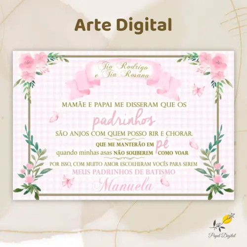 Arte Digital Batizado Padrinhos Modelo 2