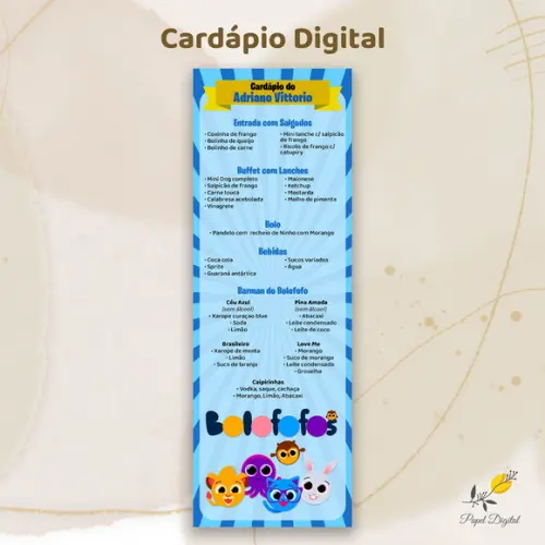 Cardápio Digital Festa Infantil Bolofofos
