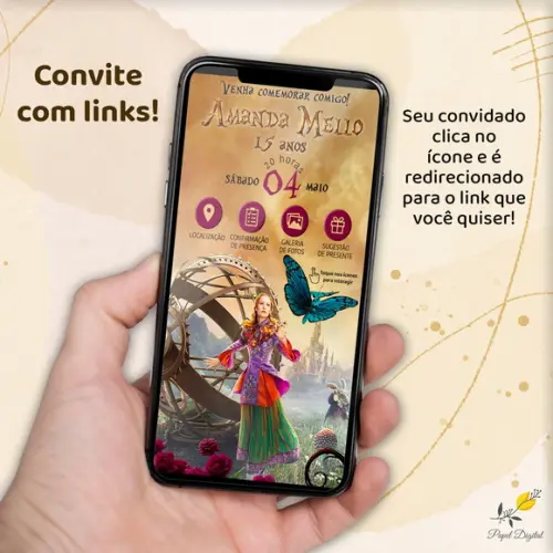 Convite Interativo Alice Através do Espelho
