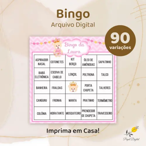 Bingo Chá de Bebê - Arquivo Digital - 90 Cartelas