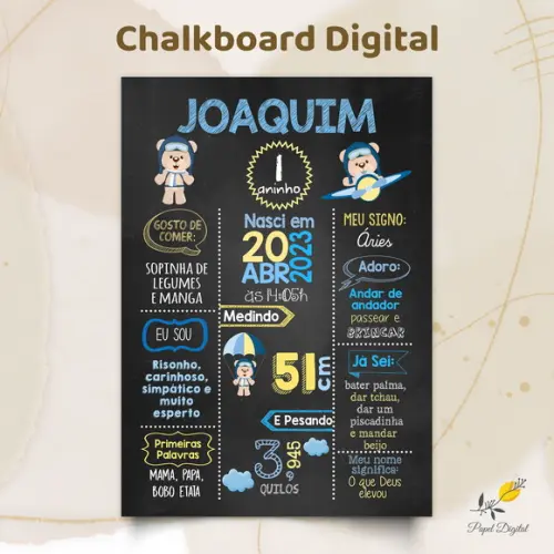 Chalkboard Digital Urso Aviador Modelo 2