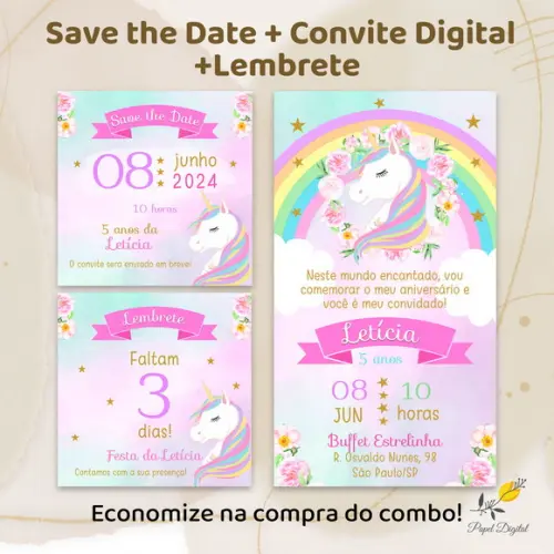 Convite + Save The Date + Lembrete Digital Pokemon