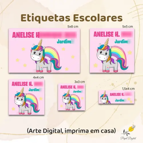 Etiquetas Escolares Unicórnio Modelo 3 - Arte Digital
