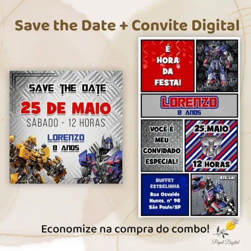 Save The Date + Convite Digital Transformers Modelo 2