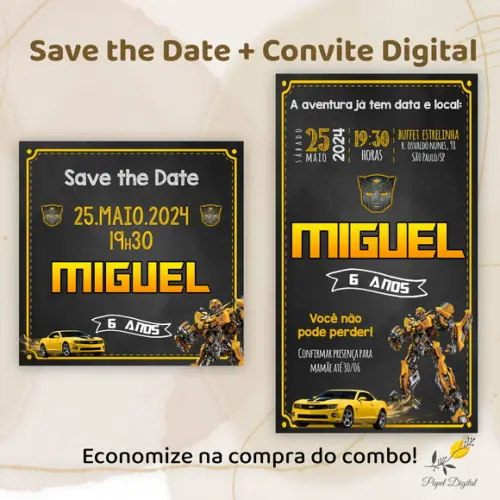 Save The Date + Convite Digital Transformers Modelo 3