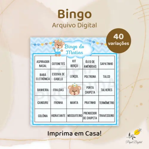 Bingo Chá de Bebê - Arquivo Digital - 40 Cartelas